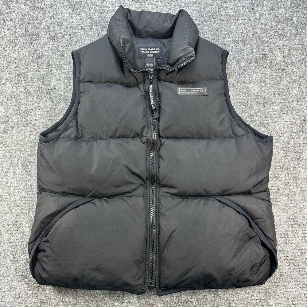 Vintage Ralph Lauren Polo Jeans Co Puffer Vest Mens Large Black Down Feather 90s